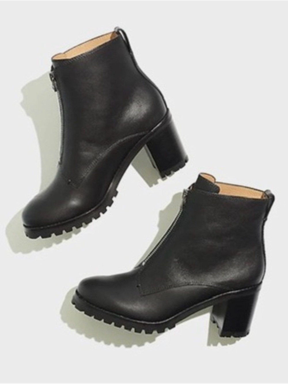 MADEWELL Alyce Zip-Front Lugsole Boot black booties Size 8 leather upper